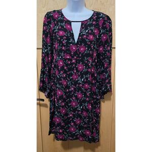 American Eagle Outfitters M Floral Print Bell Sleeve Dress Black W Pink flowers